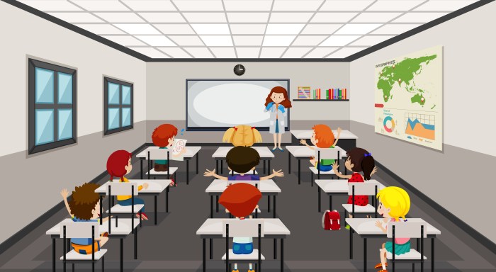 Classroom teacher students scene vector clipart graphics